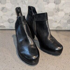 PAUL GREEN Black Leather Platform Ankle Boots Heels Booties Shoes Size 7